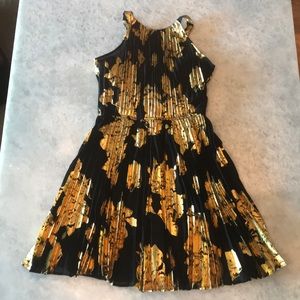 Want and Need Pleated Sheer Black Dress with Gold